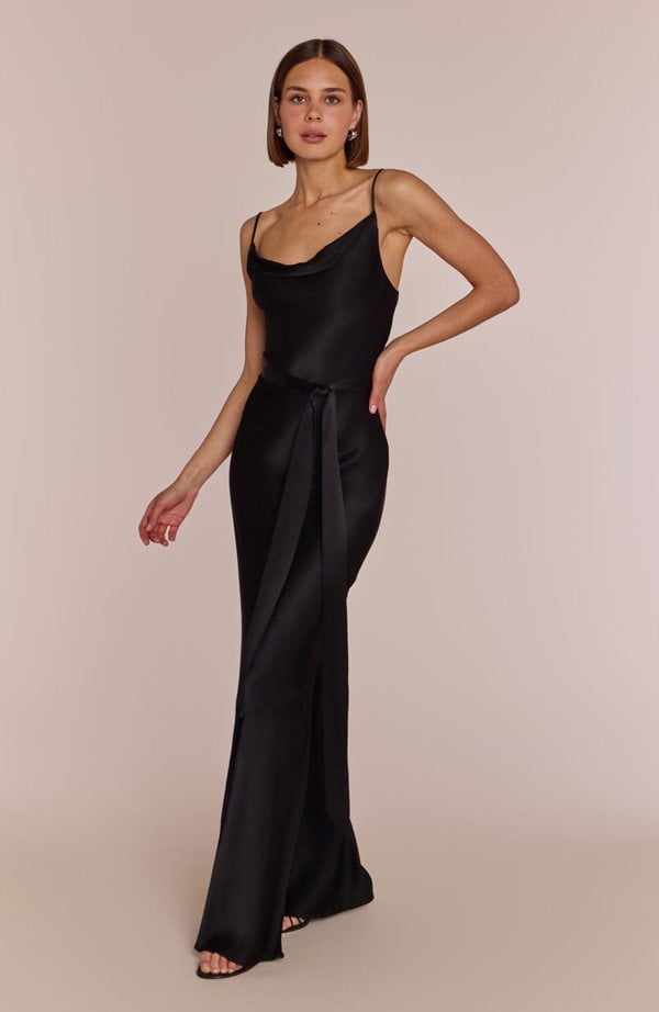 Rewritten London Pollenca Dress in Black Viscose Satin