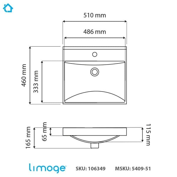 Limoge 5409 Ceramic 51cm Thick-Edge Inset Basin with Scooped Full Bowl