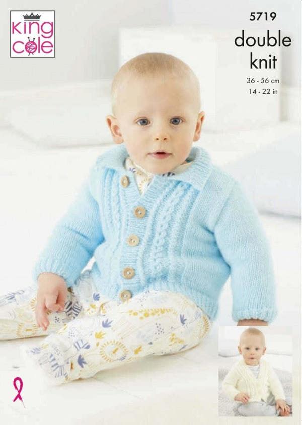 King Cole Big Value Baby DK Knitting Pattern 5719, Cardigans for Baby, 14 - 22 Inches