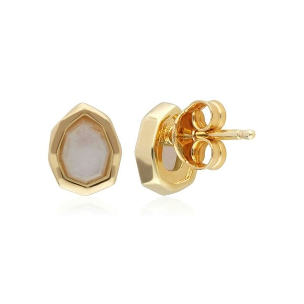 271E021103925 Irregular B Gem Rainbow Moonstone Stud Earrings in Gold Plated Silver 2