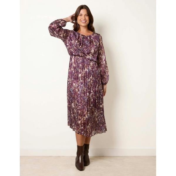 Blue Vanilla Metallic Leopard Print Pleated Scoop Pleated Dress
