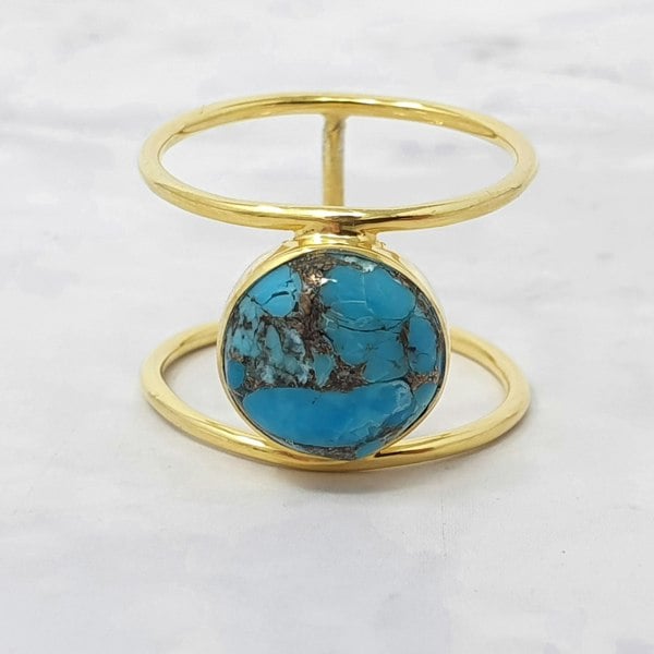 Turquoise Gemstone Gold Vermeil Played Statement Ring