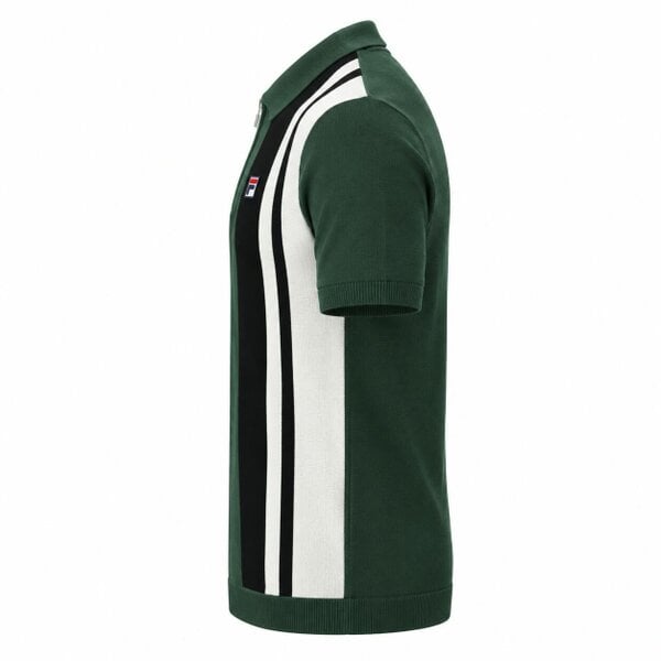 Fila Lazar Knitted Colour Block Zip Polo Shirt Pine Needle/Black/Gardenia