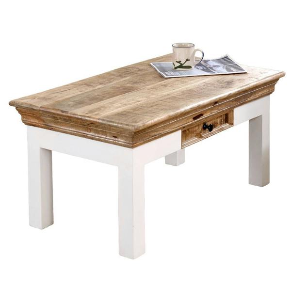 Wyld Haus Alington White and Natural Solid Mango Wood Coffee Table With Drawer