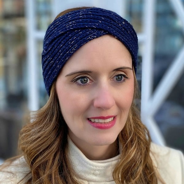 Navy Winter Headband Warm Headband in Organic Cotton Lurex