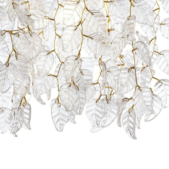 Happy Homewares Clear Glass Leaf Cascading Chandelier Pendant Shade in Gold Plated