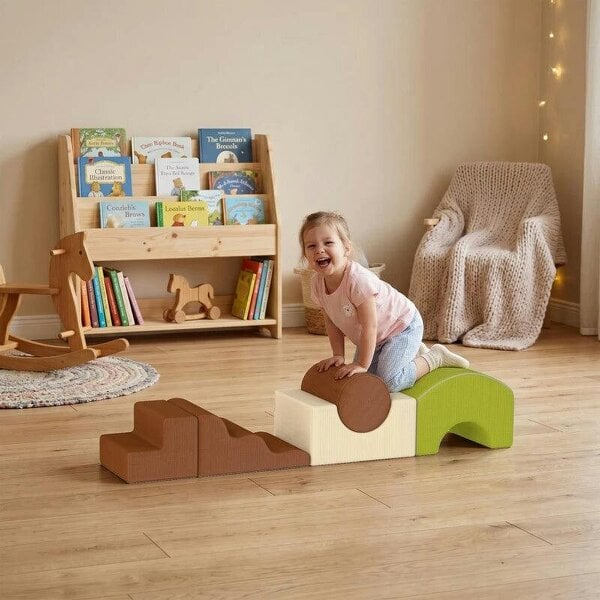 Toddlers Climbing Toys, 5-Piece Foam Climbing Blocks with Non-Slip Bottom, Washable Cover for Crawling or Building