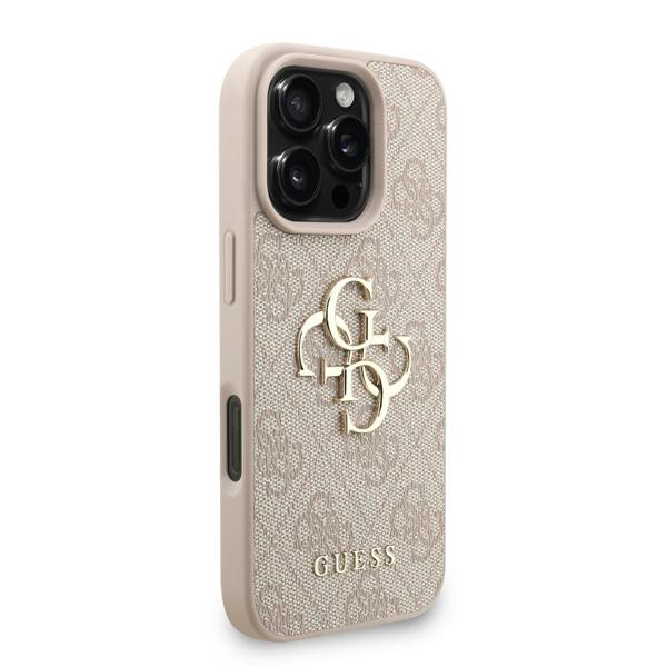 Guess PU 4G Metal Logo and Pearl Strap Case with MagSafe for iPhone 16 Pro Max 6.9" Pink - GUHCP16XP4GMGSP