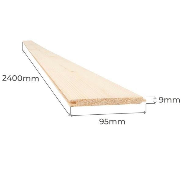 Snowdon Timber Untreated Tongue and Groove Matchboard Cladding (T) 9mm (W) 95mm (L) 2.4m - Pack of 10