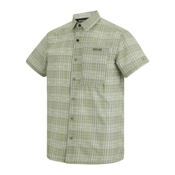 Regatta Mens Checked Insect Repellent Short-Sleeved Travel Shirt - Light Sage - 