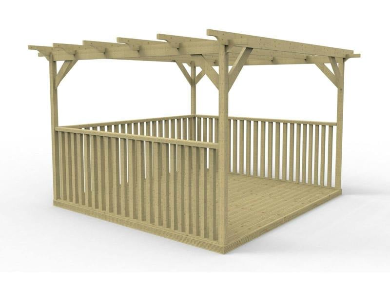 Arbor Garden Solutions Square Pergola And Decking Kit With Three Side Balustrade