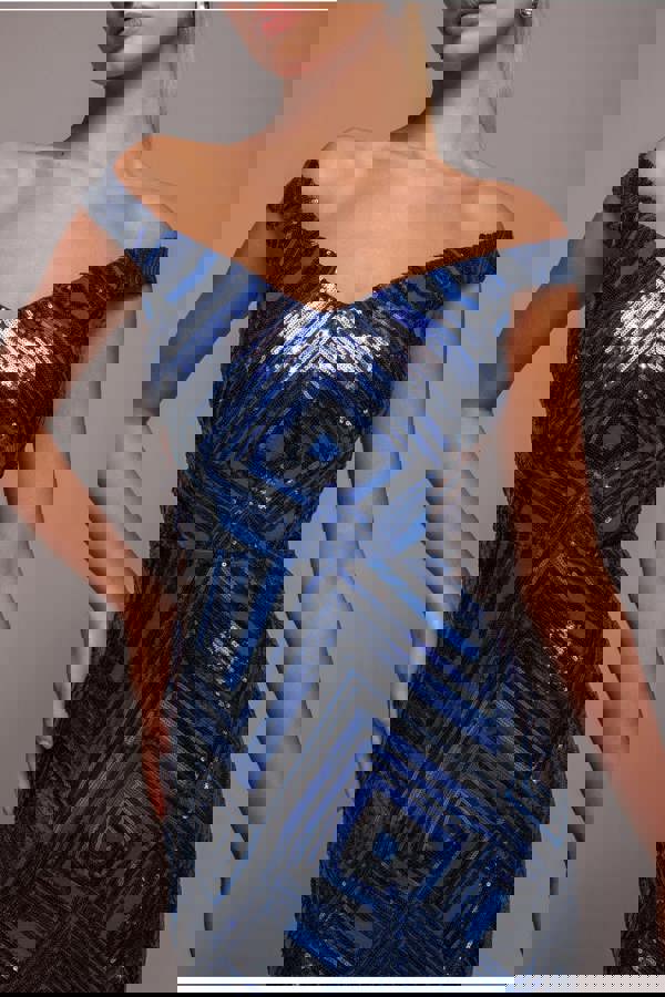 Geometric Sequin Sleeveless Maxi - Royal Blue DR3461