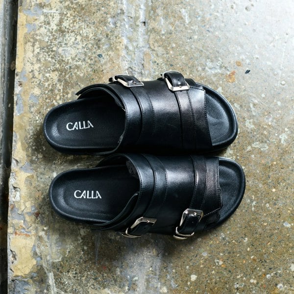 Calla Lily - Black Leather Sandals