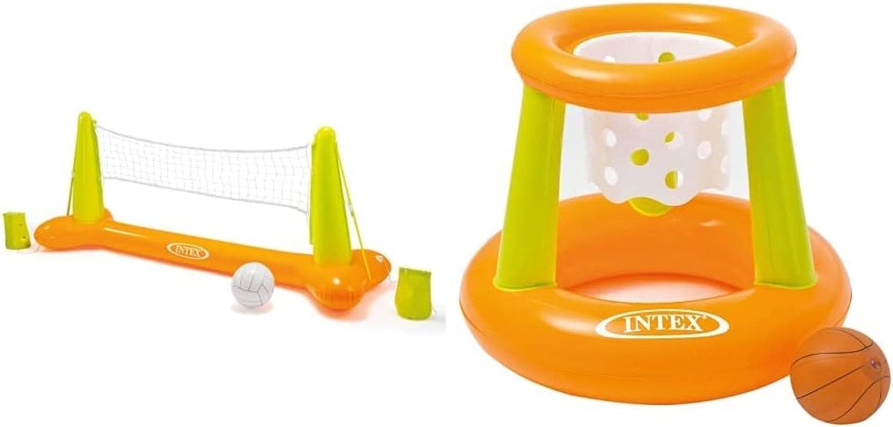 Pool Volleyball Game Set & Floating Hoop Game -Water Sports Fun for All Ages