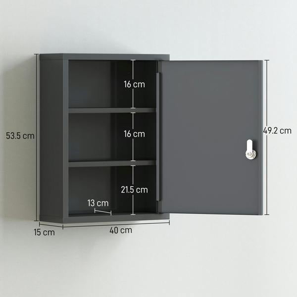 kleankin Locking Medicine Cabinet, First Aid Cabinet with Storage Shelves