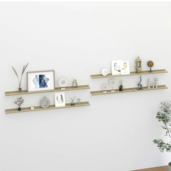 Berkfield Wall Shelves 4 pcs White and Sonoma Oak 115x9x3 cm