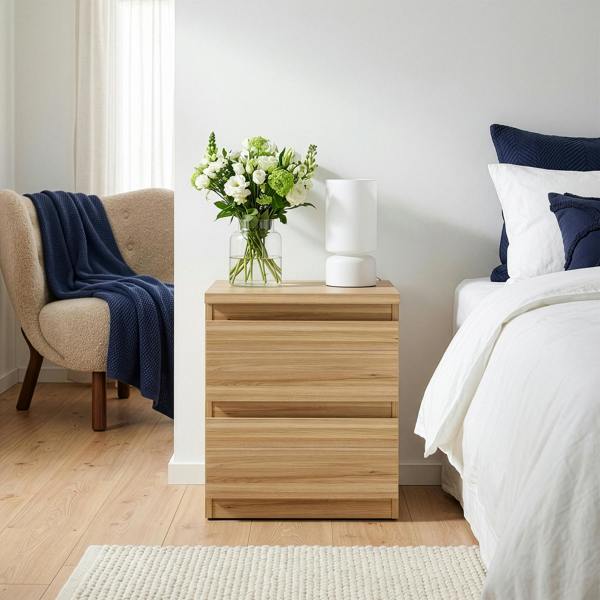 Furniture To Go Edmore 3 Drawer Bedside Table in Mauvella Oak