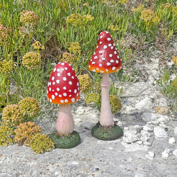 Farmwood Pair of Pointed Garden Mushroom Red Cap Toadstool Ornaments