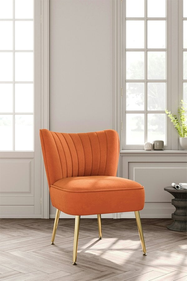 Living and Home Orange Matte Velvet Wingback Accent Chair with Gold Metal Legs