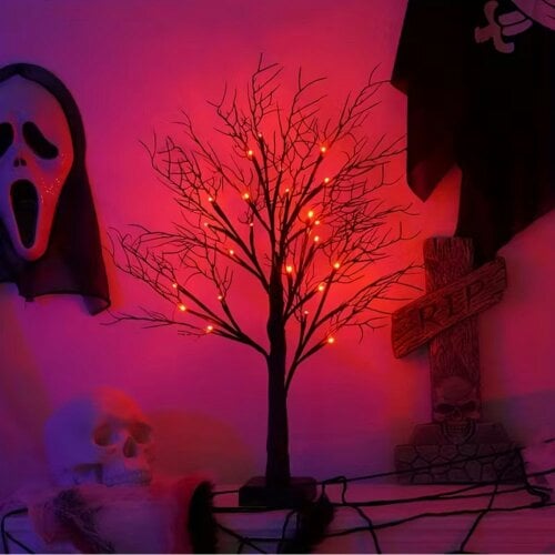 smartbies Pack of 2 Halloween Decoration Pre-Lit Black Twig Tree with Lights, Battery or USB Powered