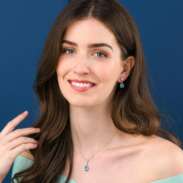 namana 925 Sterling Silver Light Blue Pear Drop Pendant Necklace For Women