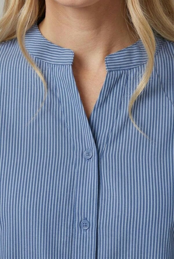 Izabel London Pinstriped Long Sleeve Collarless Shirt