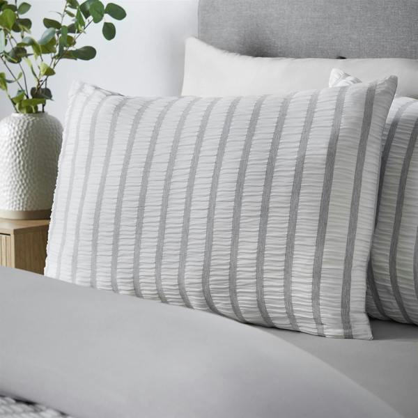 So Soft Seersucker Stripe Grey Duvet Cover Set