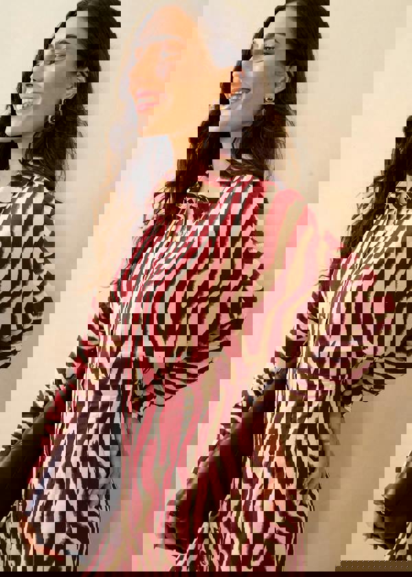 Gini London Burgundy Zebra Print Batwing Sleeve Shirt Dress