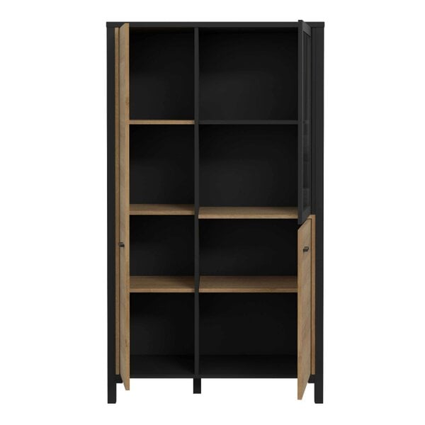 Wyld Haus Egtved Black and Natural Oak Wood Effect Small Display Cabinet 2 Doors 1 Shelf