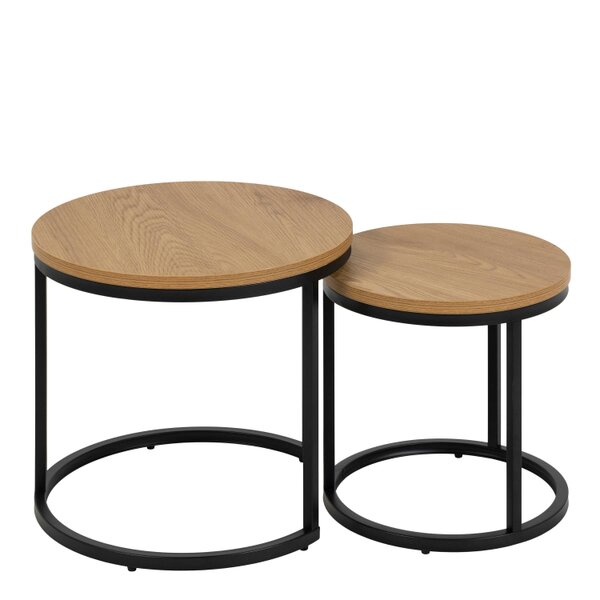 Wyld Haus Odense Wild Oak Effect Nesting Table Set Black Steel Legs