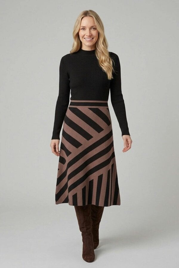 Izabel London Geo Print High Neck Jumper Midi Dress