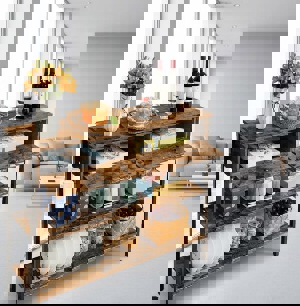 Modcraft Rustic Brown Console Table with 2 Drawers – Industrial Hallway Table Sofa Side Table with Storage