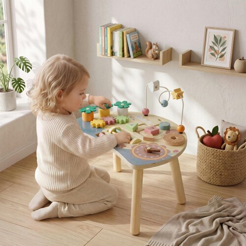 AIYAPLAY Wooden Baby Activity Table, 6-in-1 Montessori Activity Table