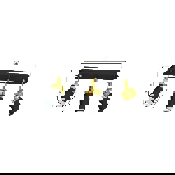 Milagro Joker Triple Spot Hand Made Ceiling Lamp In Matt Black With Luxurious Gold Detail With Slender Cylindrical Shades