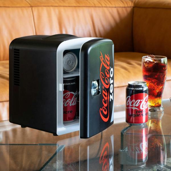 Coca-Cola Coke Zero 4L Mini Fridge 6 Can Black Cooler & Warmer for Bedroom, Gaming Room or Office (12V)