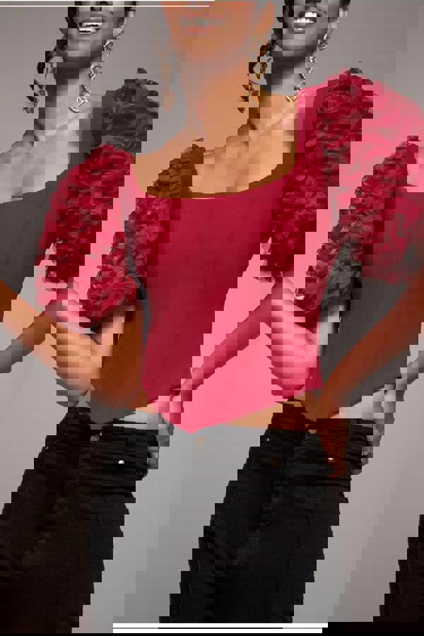 3D Textured Sleeve Scuba Corset Top - Burgundy T235