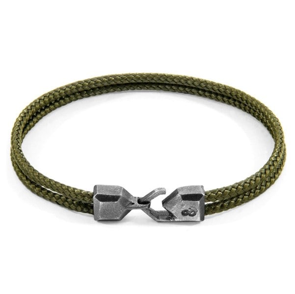 Anchor & Crew Khaki Green Cromer Silver and Rope Bracelet