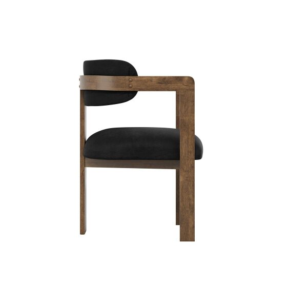 Wyld Haus Thurles Upholstered Black Velver and Walnut Wood Dining Chair