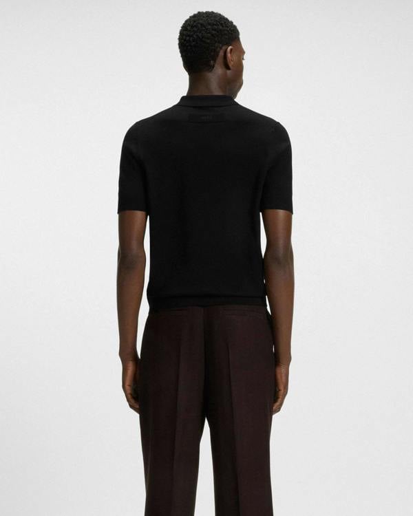 HUGO San Peter Mens Knit Polo with Covered Placket - Black 001