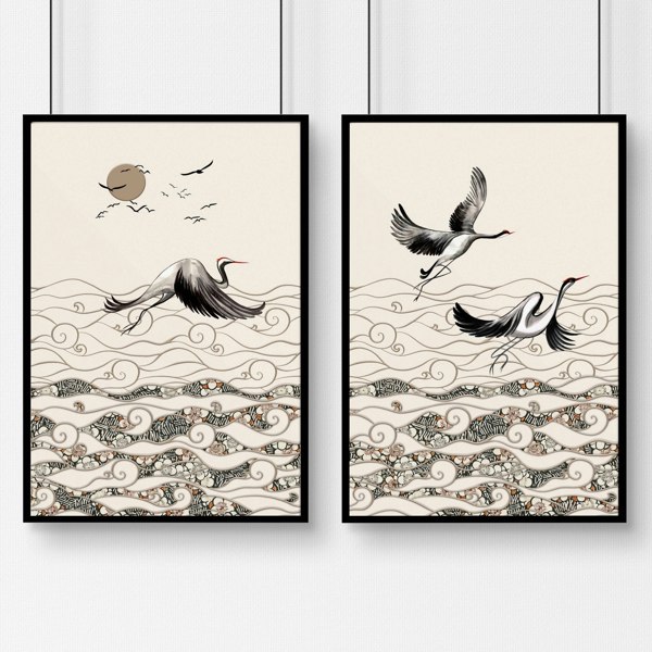 Wall art for bedrooms | set of 2 Japanese wall art prints