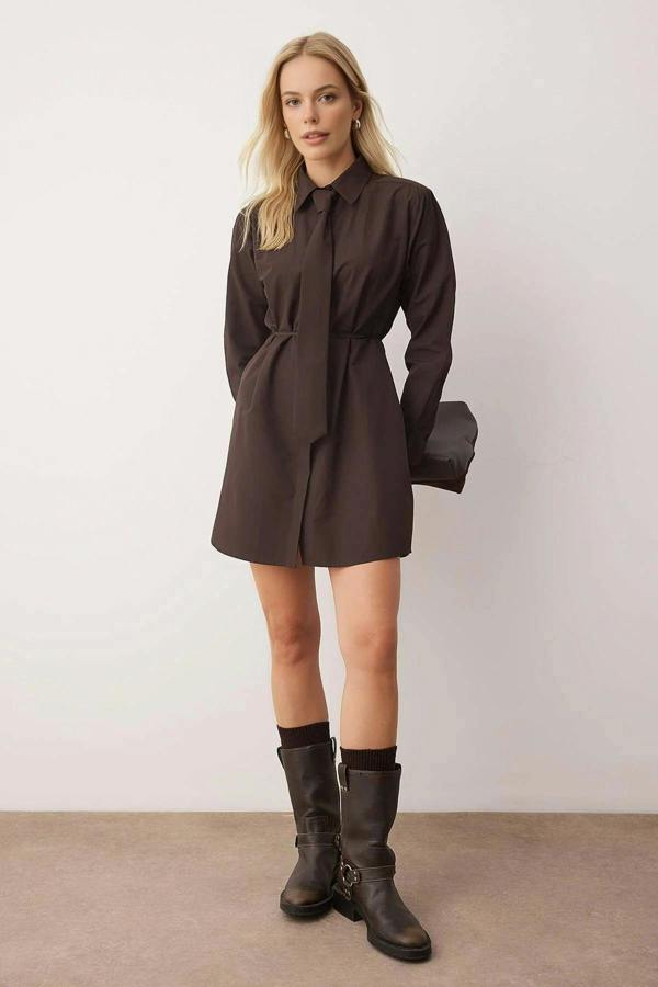 WOVCOR Mini Woven Dress with Tie Detail