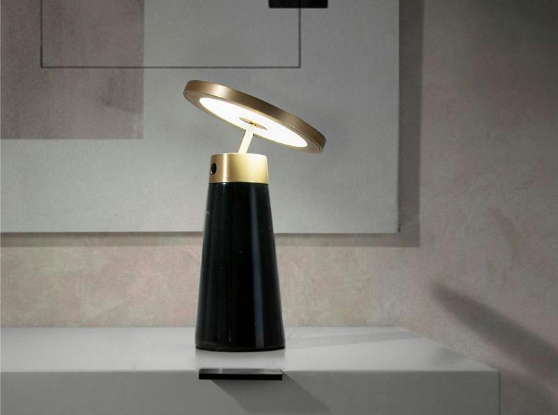 Angel Cerdá Table Lamp in Black Marble and Golden Steel 8028