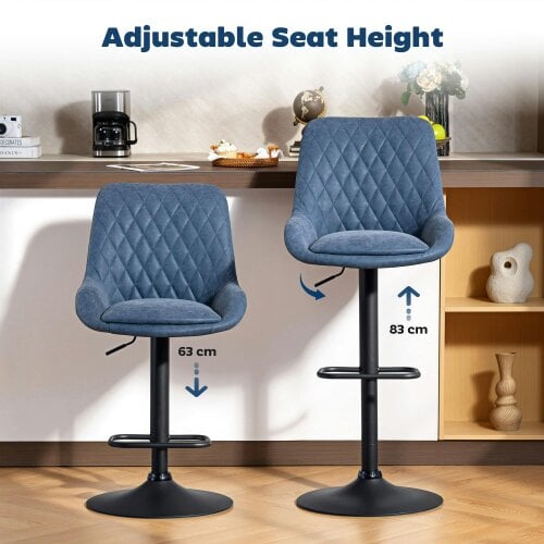 Wyld Haus Sekamo Set Of 2 Dark Blue Faux Leather Retro Bar Chairs