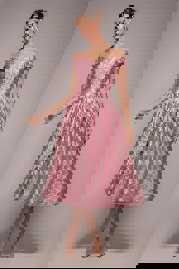 Crushed Satin Sleeveless A Line Midi Dress - Blush Pink DR4551