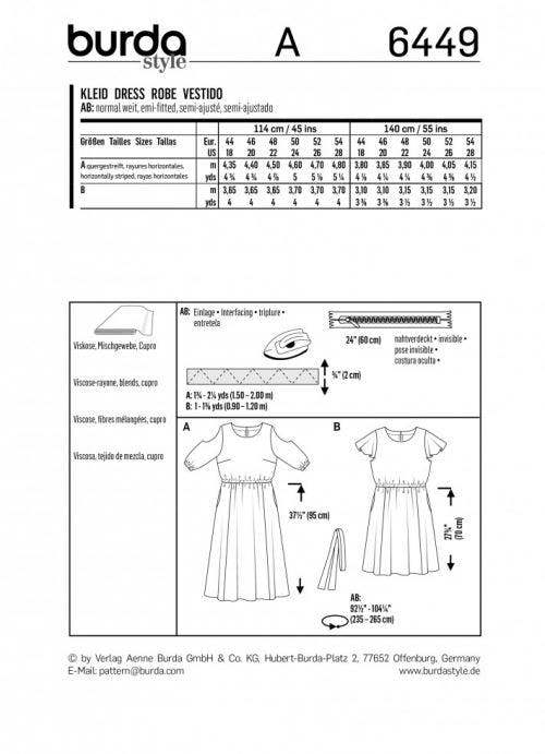 Burda Sewing Pattern 6449 Dresses For Women, 18 to 28 - Easy
