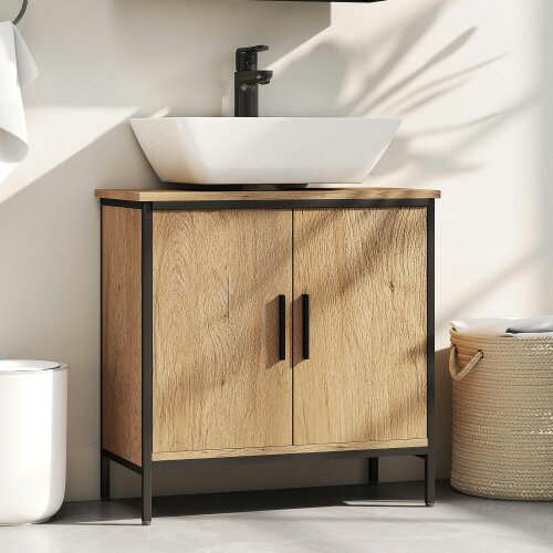 Wyld Haus Mosu Under Sink Bathroom Vanity Cabinet With Double Doors And Adjustable Shelving Oak Finish
