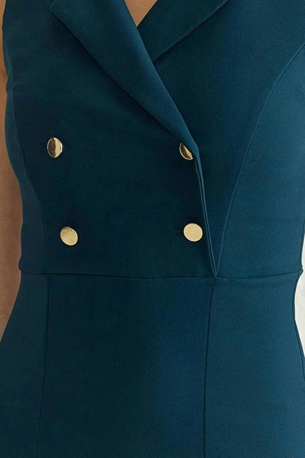 WOVCOR Fitted Jacket Collar Midi Woven Dress