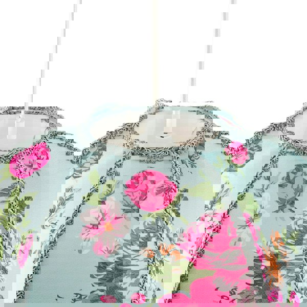 Duck Egg and Pink Rose Victorian Lamp Shade with Embroidered Trims Image 3
