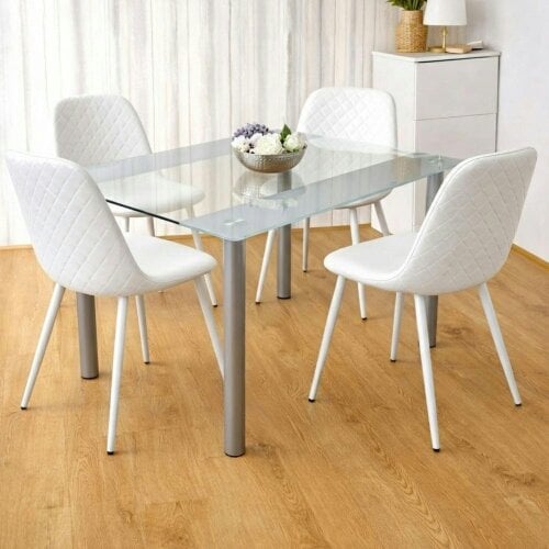 Kosy Koala Modern Grey Dining Table Set With 4 White Faux Leather Chairs kitchen Dining Furniture Set