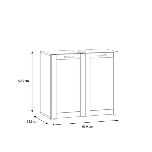 Furniture To Go Lokko Under Sink Bathroom Storage Unit with 2 Doors & Silver Handles in White